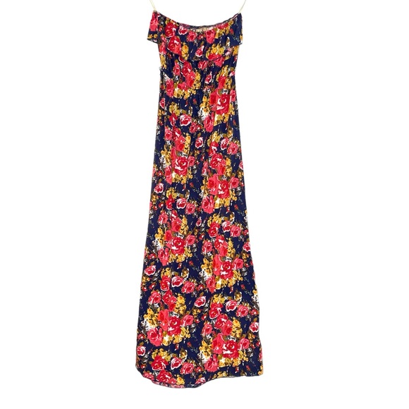 Trixxi Floral Strapless Ruffle Maxi Dress Women’s Small Bandeau - Picture 3 of 12